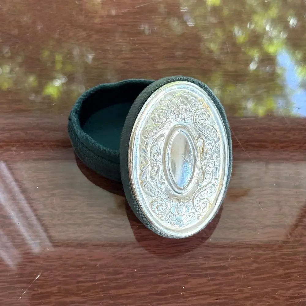Godinger Silver Plated Vintage Oval Velvet Trinket Box, Dark Blue